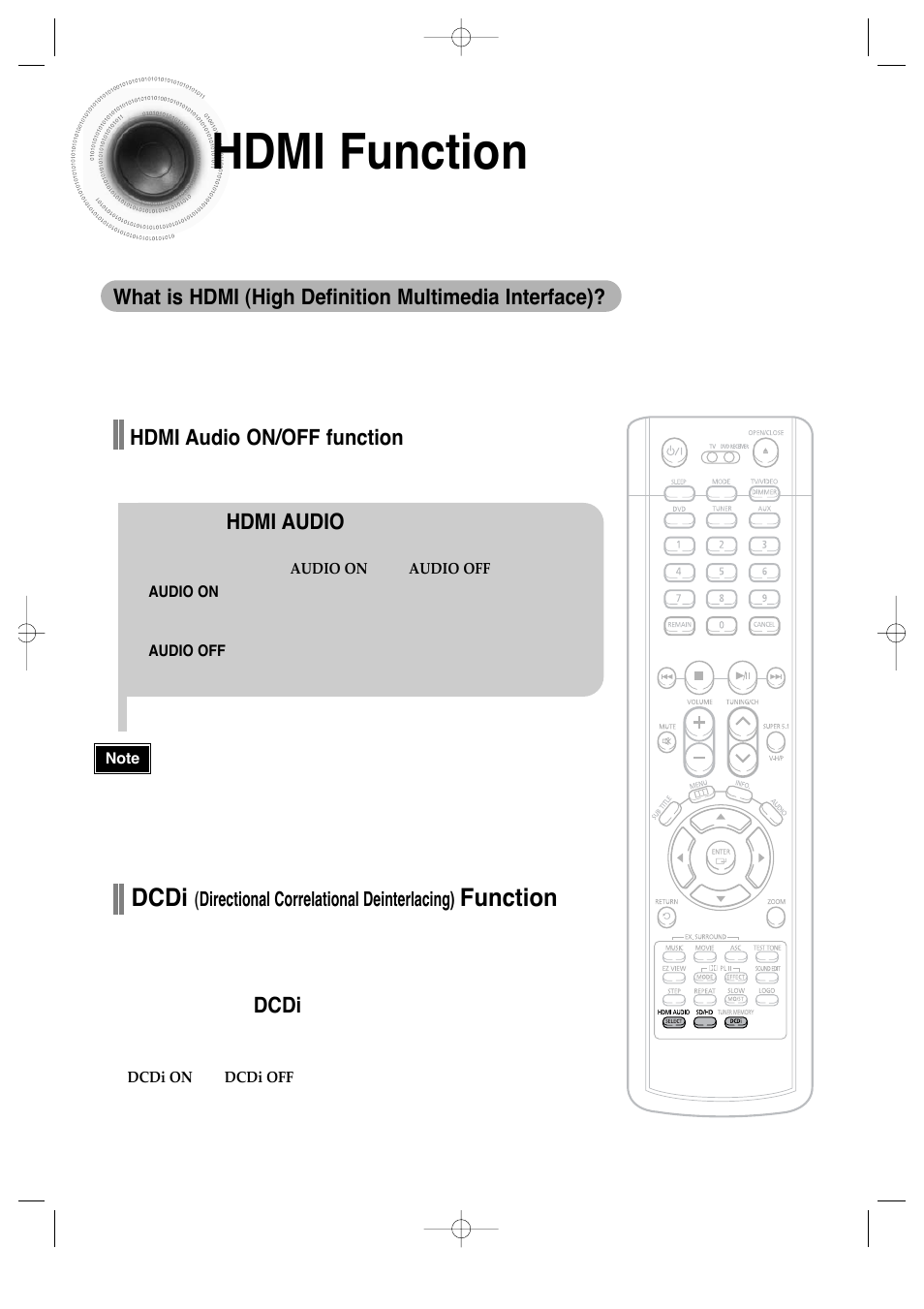 19 hdmi function, Dcdi, Function | Samsung AH68-01720S User Manual | Page 21 / 89