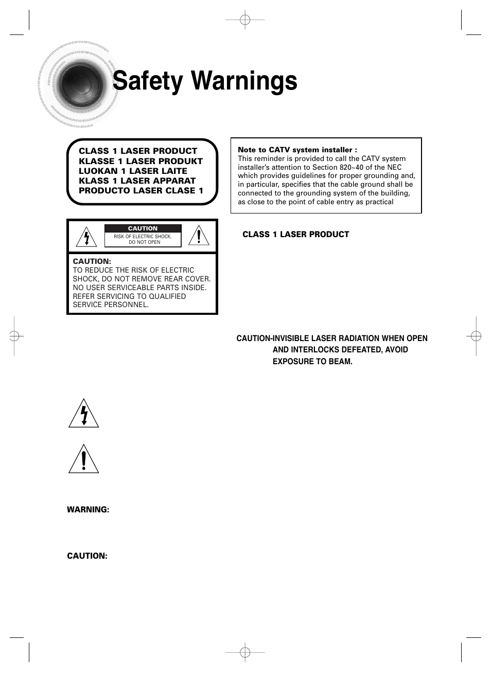 1safety warnings | Samsung AH68-01720S User Manual | Page 3 / 89