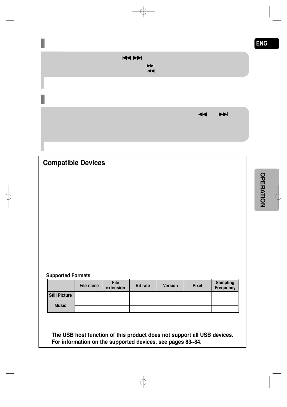 Fast playback skip forward/back, Compatible devices, During playback, press the button | Samsung AH68-01720S User Manual | Page 38 / 89