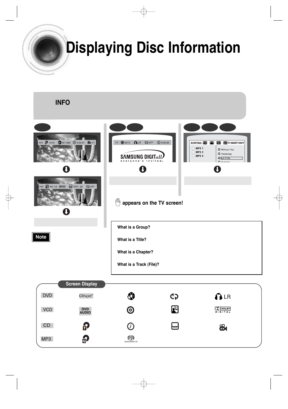 37 displaying disc information, Press info button | Samsung AH68-01720S User Manual | Page 39 / 89