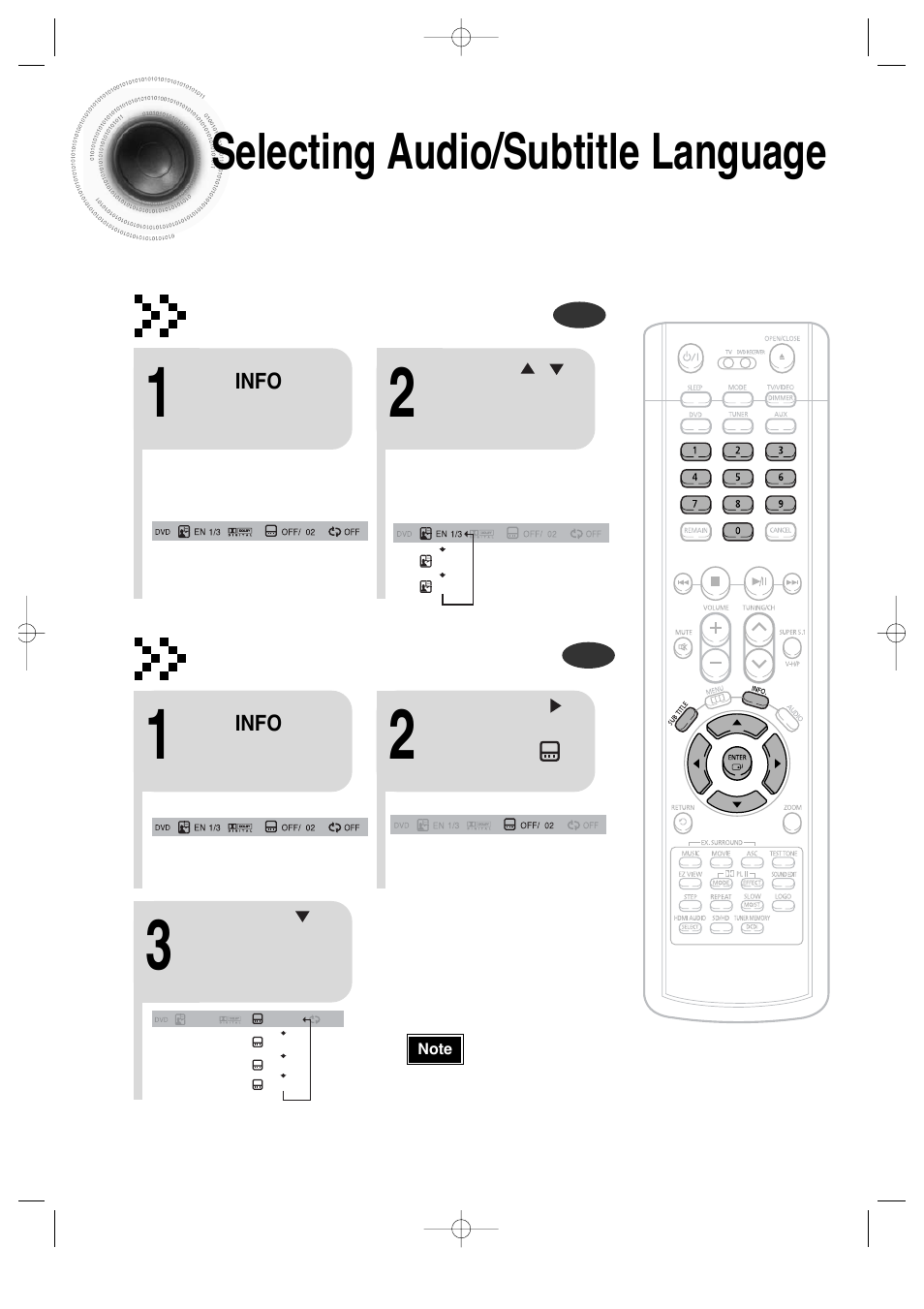 45 selecting audio/subtitle language, Audio language selection function, Subtitle language selection function | Samsung AH68-01720S User Manual | Page 47 / 89