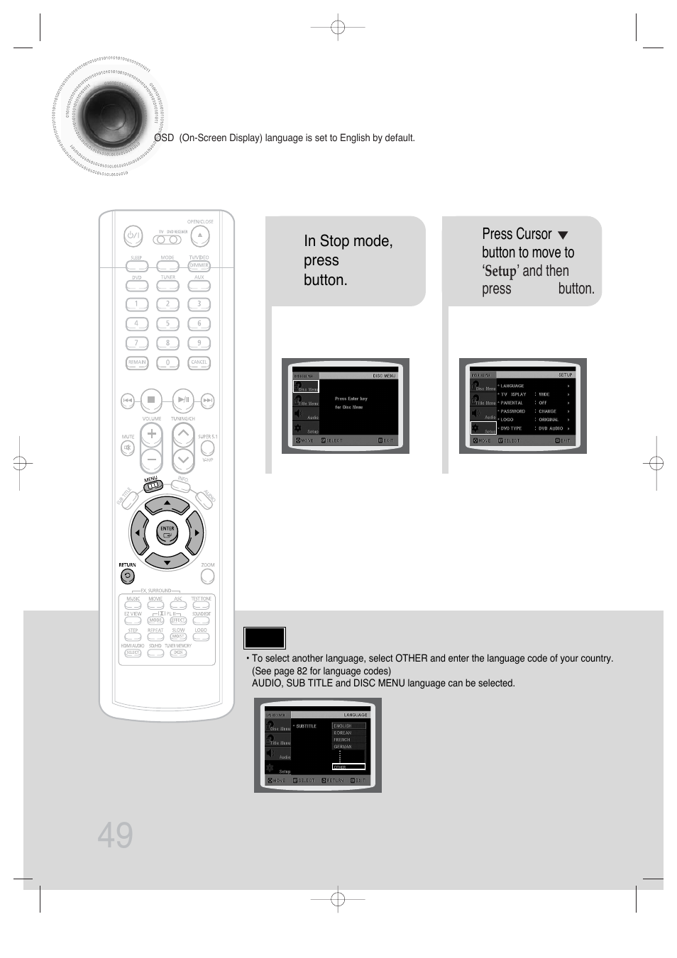 49 setting the language | Samsung AH68-01720S User Manual | Page 51 / 89