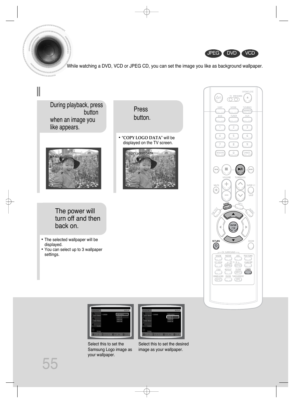 55 setting the wallpaper | Samsung AH68-01720S User Manual | Page 57 / 89