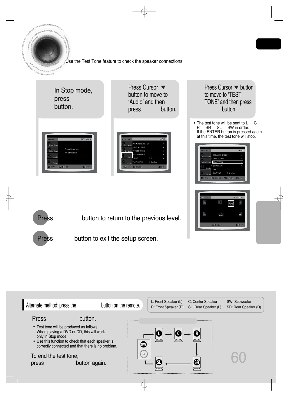 Setting the test tone | Samsung AH68-01720S User Manual | Page 62 / 89