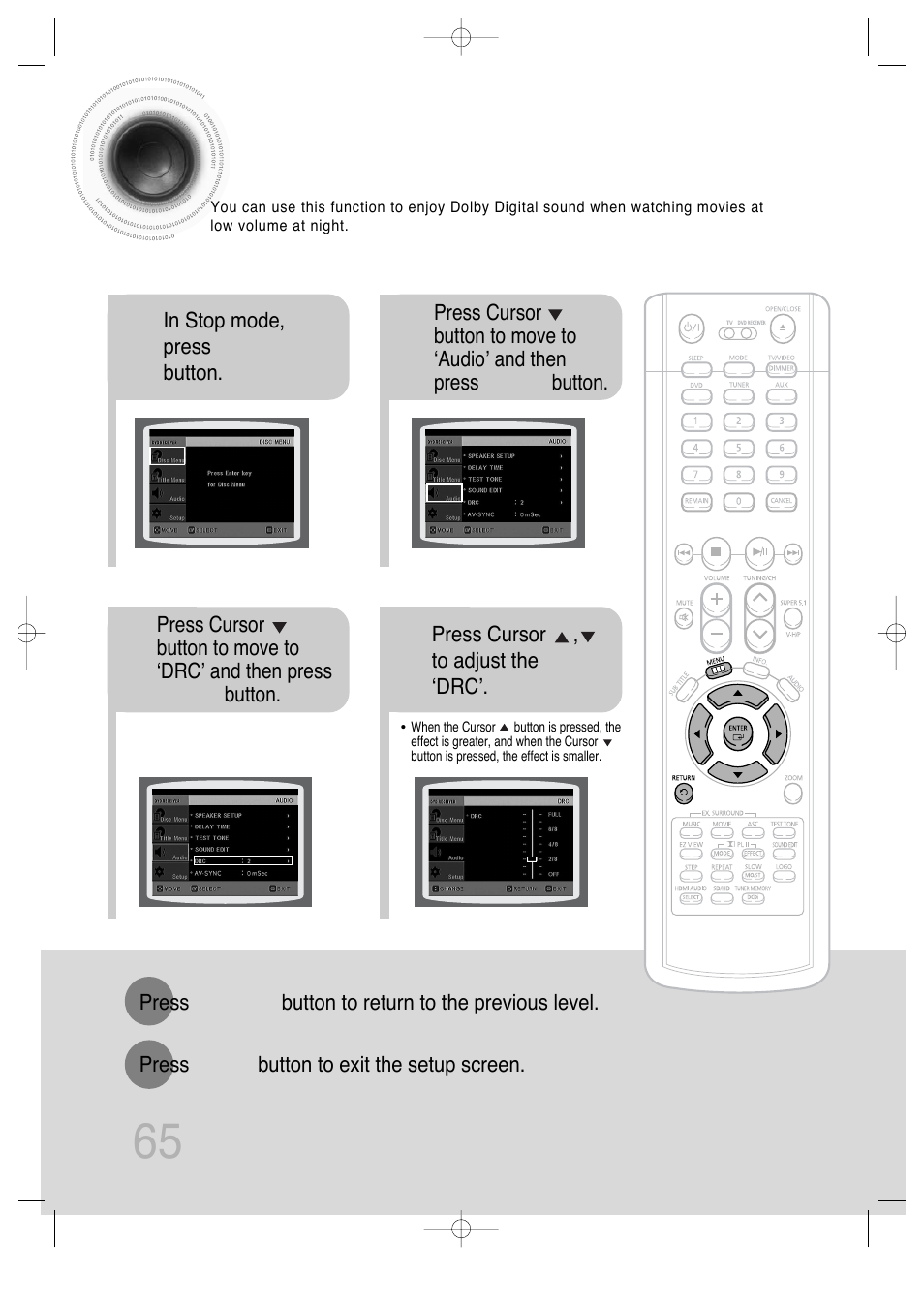 65 setting the drc, Dynamic range compression) | Samsung AH68-01720S User Manual | Page 67 / 89