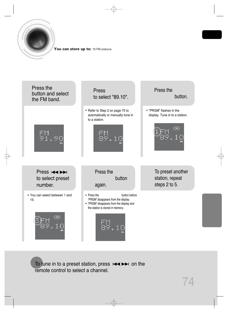 74 presetting stations | Samsung AH68-01720S User Manual | Page 76 / 89