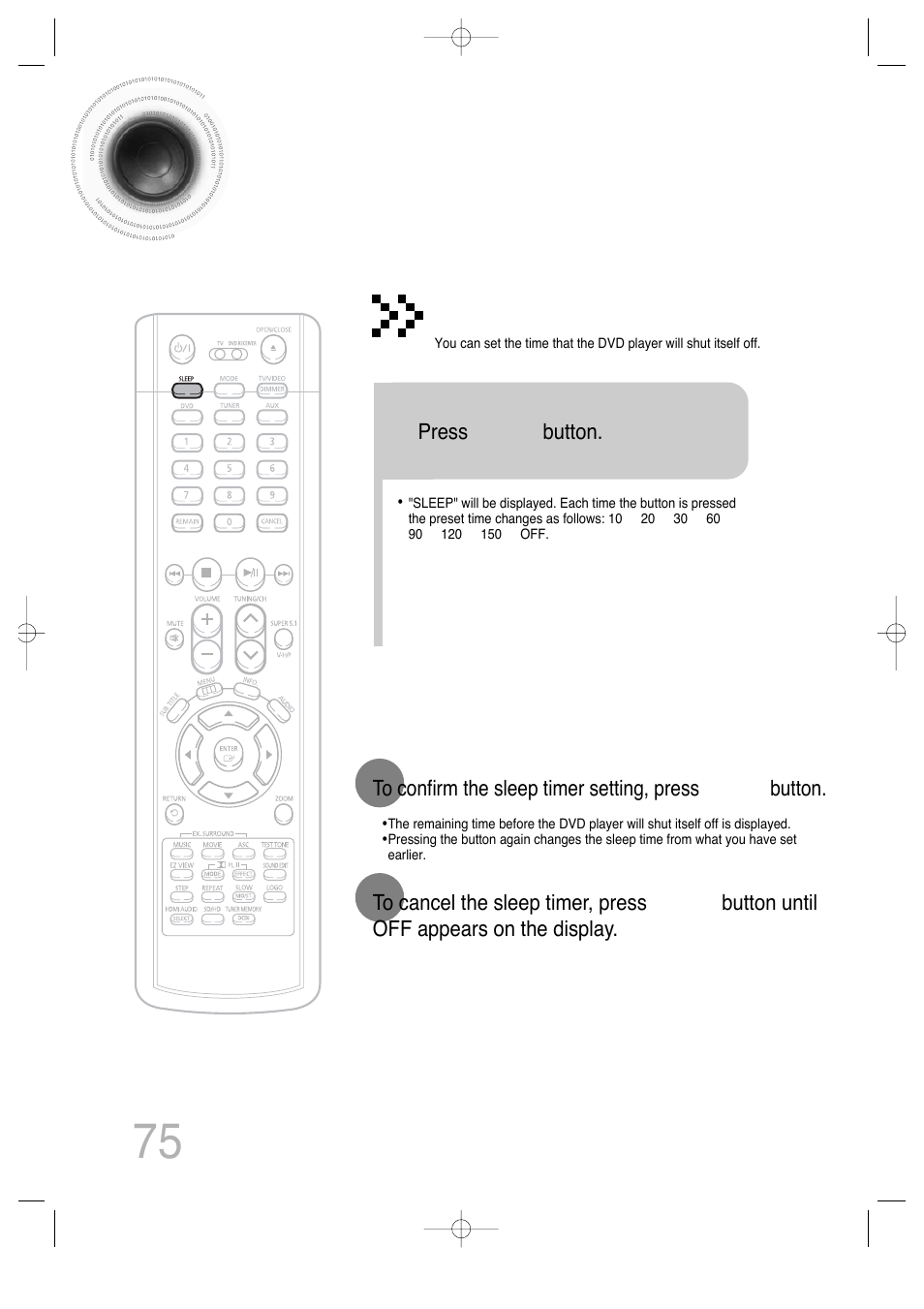 75 convenient functions, Sleep timer function | Samsung AH68-01720S User Manual | Page 77 / 89