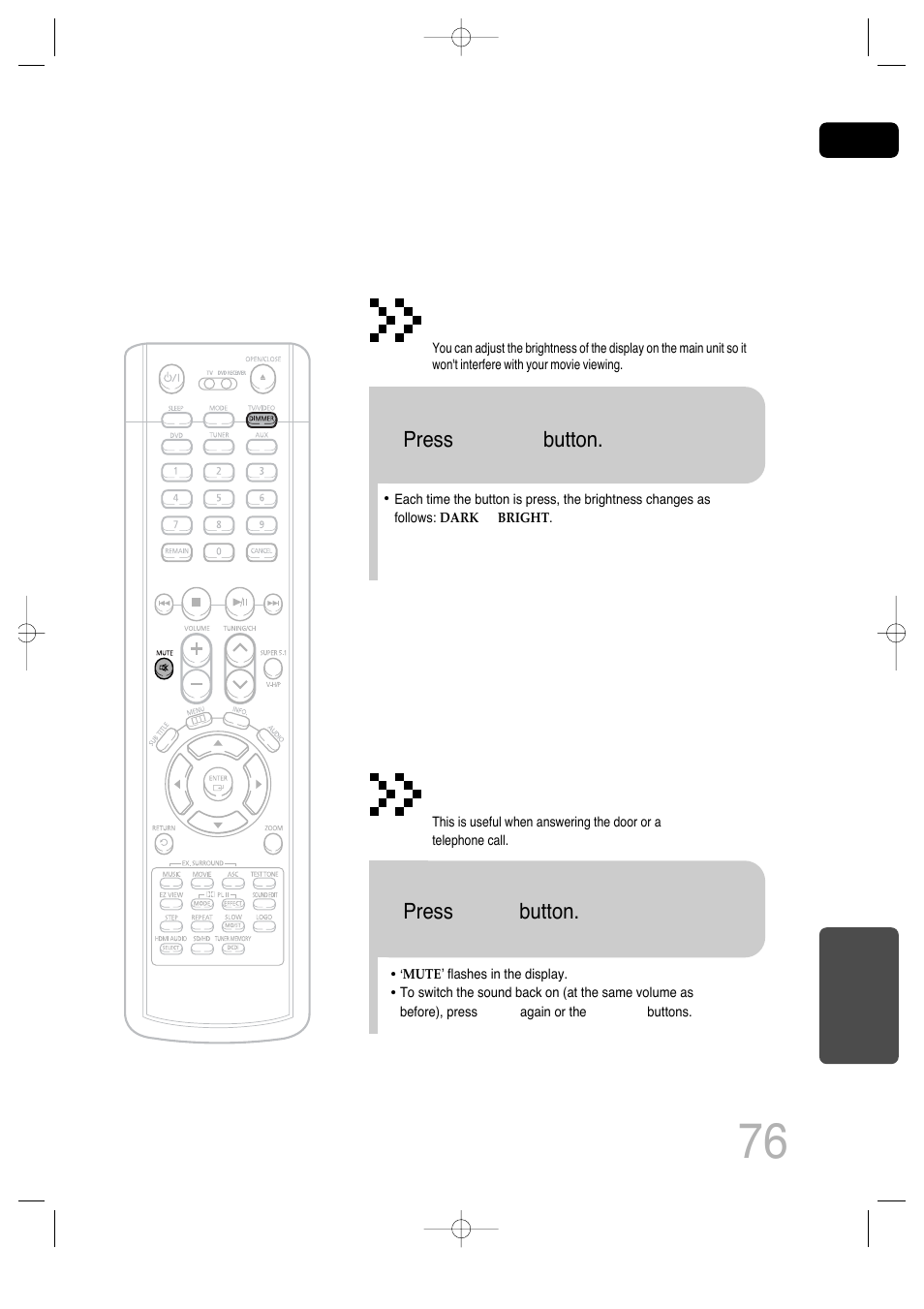 Adjusting display brightness, Mute function | Samsung AH68-01720S User Manual | Page 78 / 89