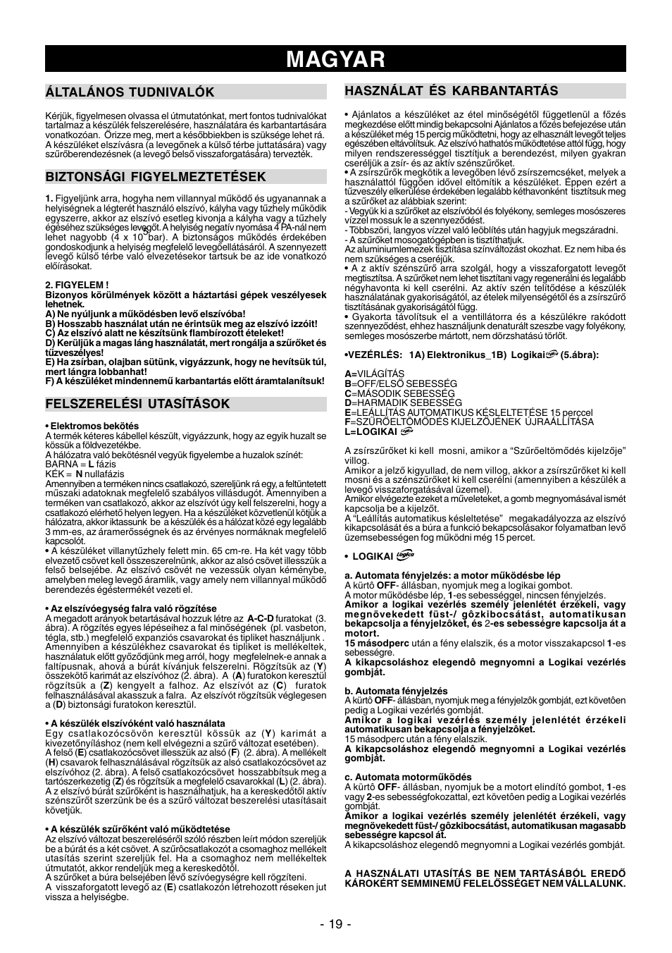 Magyar | Ardo PN90inox User Manual | Page 19 / 20