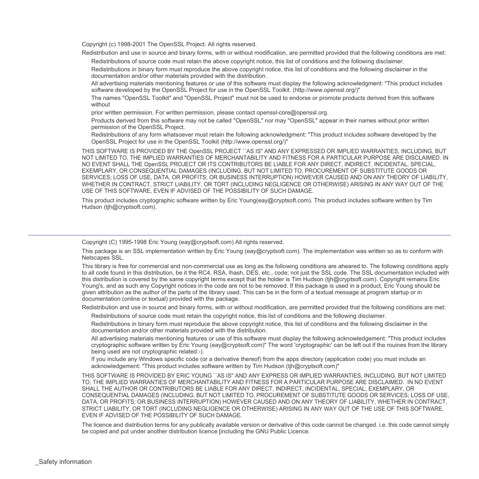 Openssl license, Original ssleay license | Samsung CLP-310W User Manual | Page 12 / 107