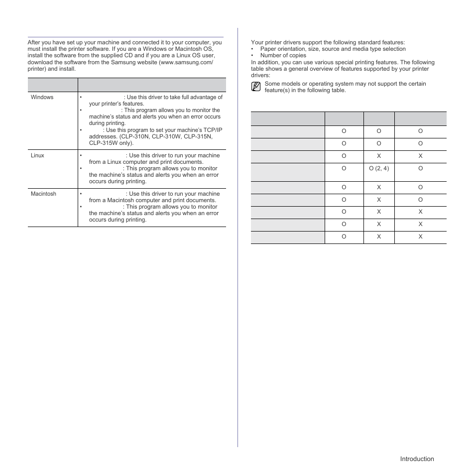 Supplied software, Printer driver features, Printer driver | Samsung CLP-310W User Manual | Page 19 / 107