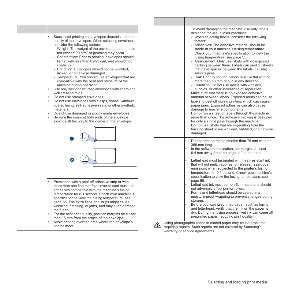 Guidelines for special print media | Samsung CLP-310W User Manual | Page 33 / 107