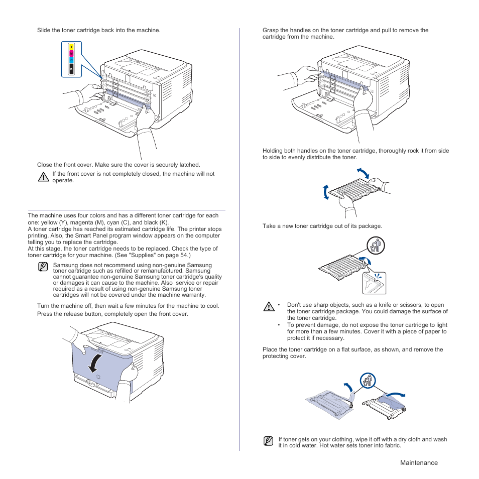 Replacing the toner cartridge | Samsung CLP-310W User Manual | Page 41 / 107