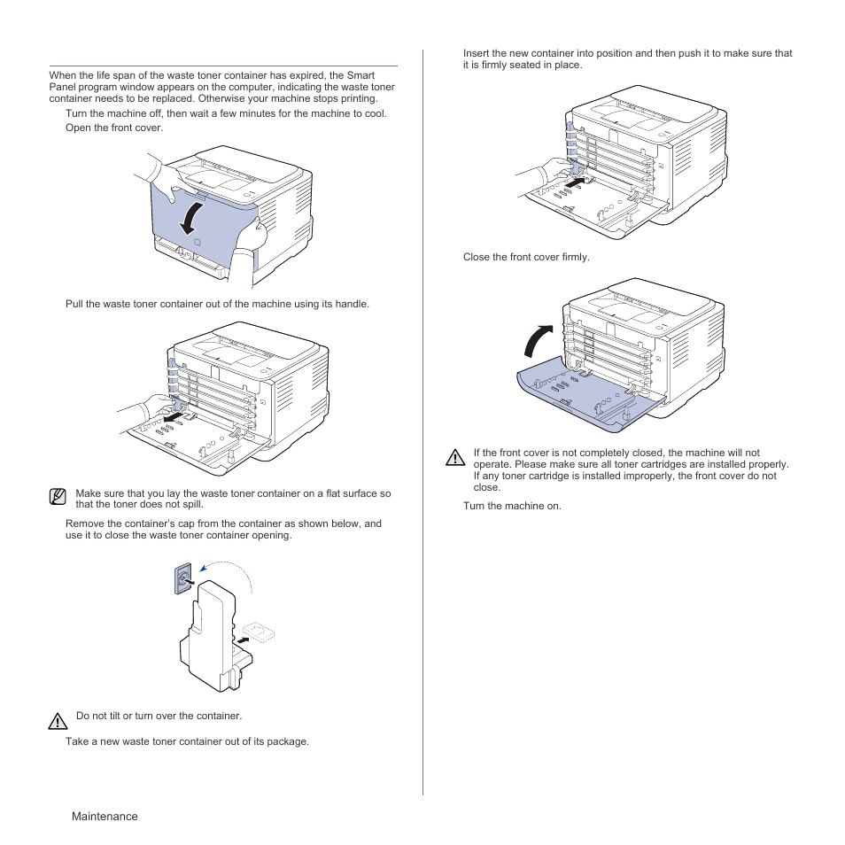 Replacing the waste toner container | Samsung CLP-310W User Manual | Page 44 / 107