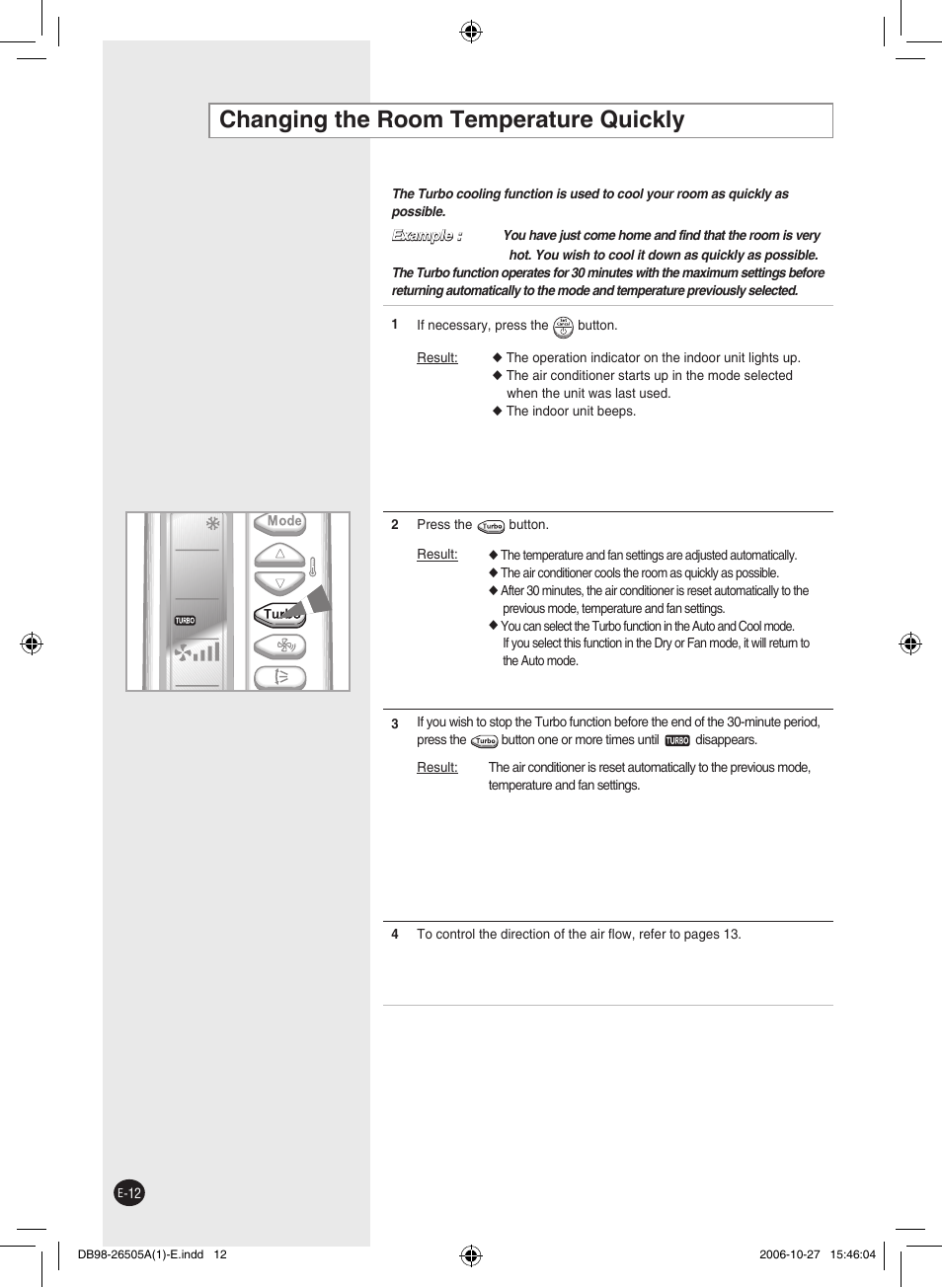 Changing the room temperature quickly | Samsung AS18J User Manual | Page 12 / 20