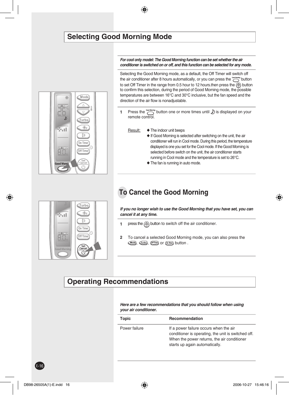 Operating recommendations | Samsung AS18J User Manual | Page 16 / 20