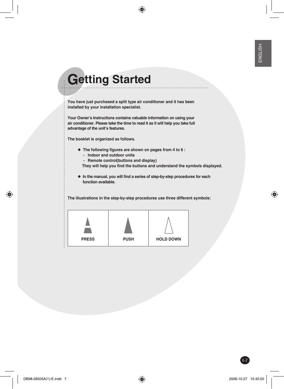 Etting started | Samsung AS18J User Manual | Page 7 / 20