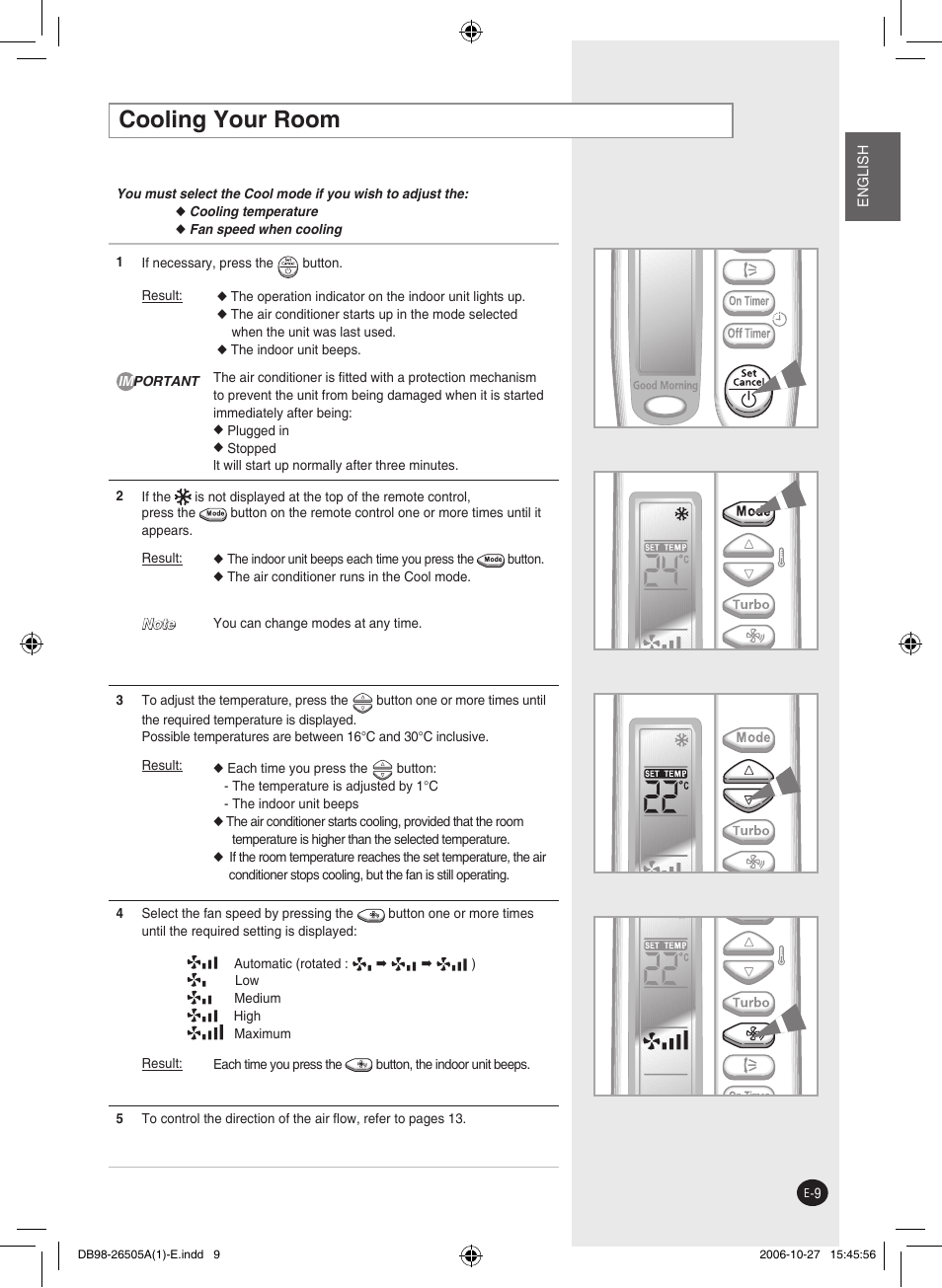 Cooling your room | Samsung AS18J User Manual | Page 9 / 20