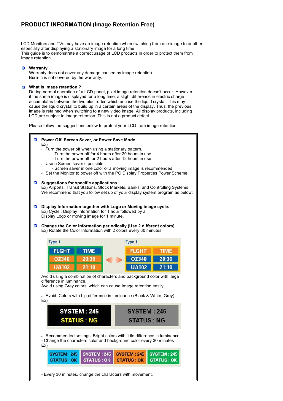 Product information (image retention free) | Samsung 225UW User Manual | Page 11 / 59