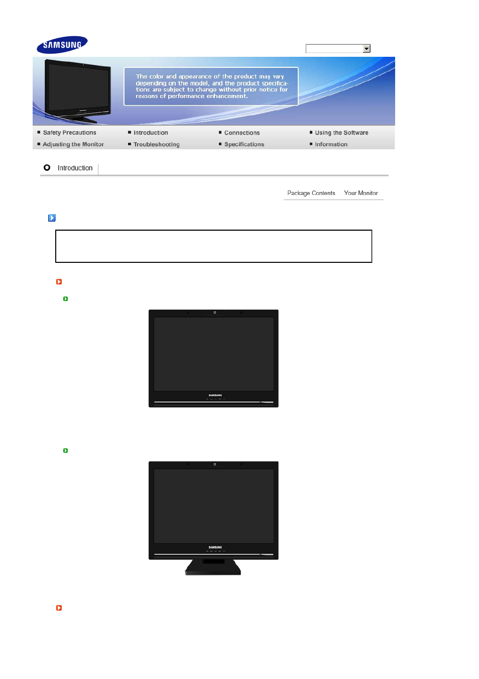 Introduction, Package contents | Samsung 225UW User Manual | Page 13 / 59