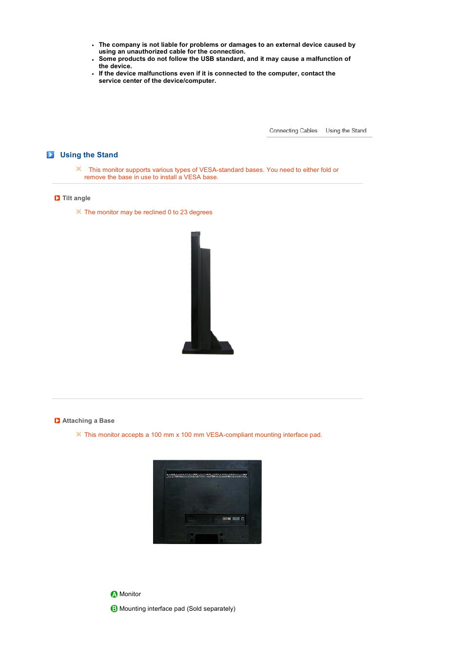 Using the stand | Samsung 225UW User Manual | Page 20 / 59