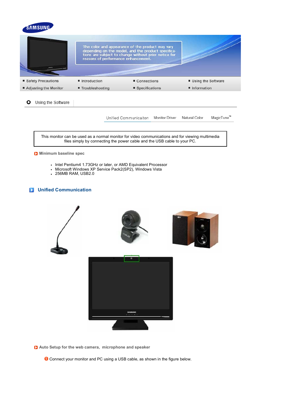 Using the software, Unified communication | Samsung 225UW User Manual | Page 22 / 59