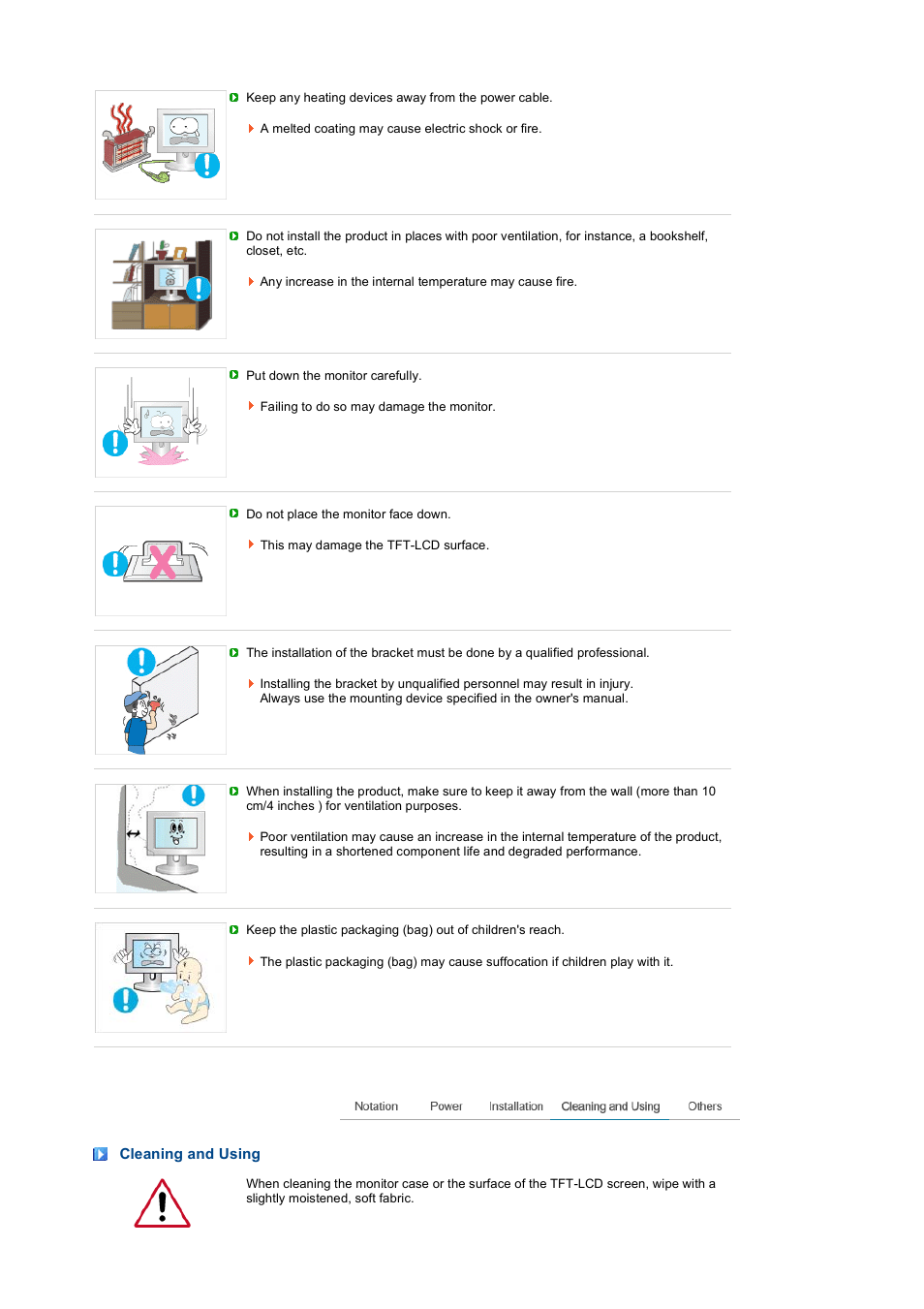 Cleaning and using | Samsung 225UW User Manual | Page 5 / 59