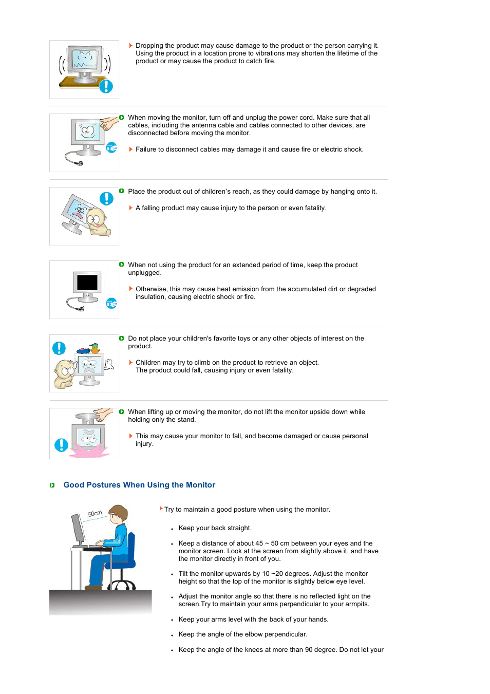 Good postures when using the monitor | Samsung 225UW User Manual | Page 9 / 59