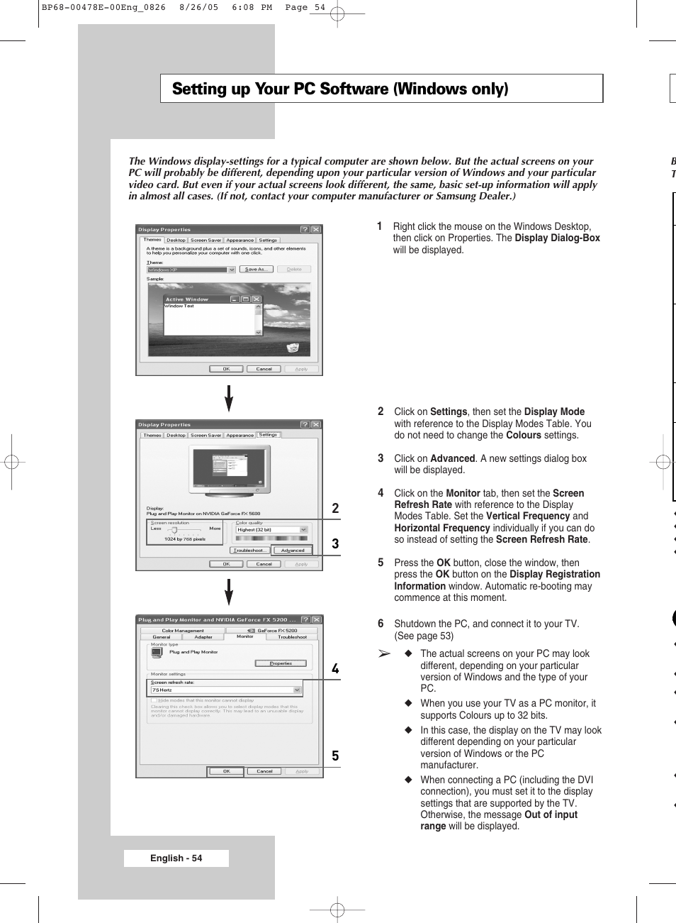 Setting up your pc software(windows only), Setting up your pc software (windows only) | Samsung DLP TV SP46L6HX User Manual | Page 54 / 64