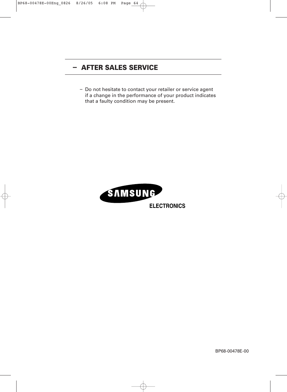 After sales service | Samsung DLP TV SP46L6HX User Manual | Page 64 / 64