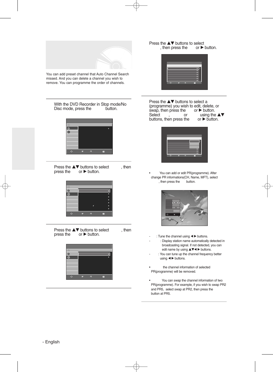 Presetting channels with the manual setup function, English, System setup | Samsung DVDR131 User Manual | Page 28 / 93