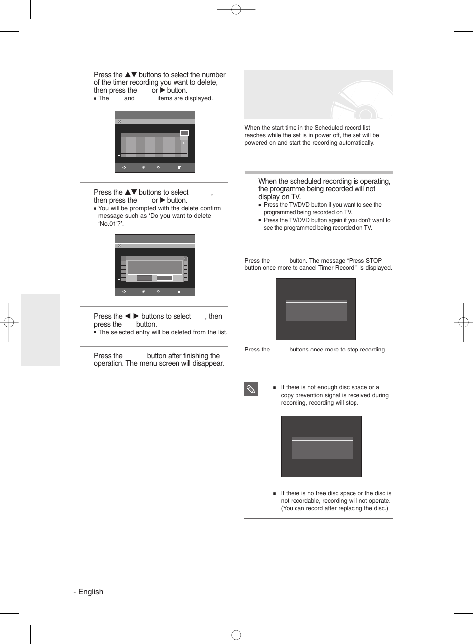 Recording the standard timer list, English, Recording | Samsung DVDR131 User Manual | Page 48 / 93