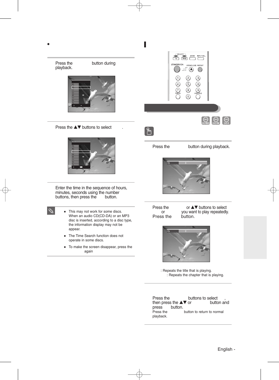 Using the repeat function, Using the repea, Using the repea t button t button | Playing repeatedly(repeat playback) | Samsung DVDR131 User Manual | Page 53 / 93