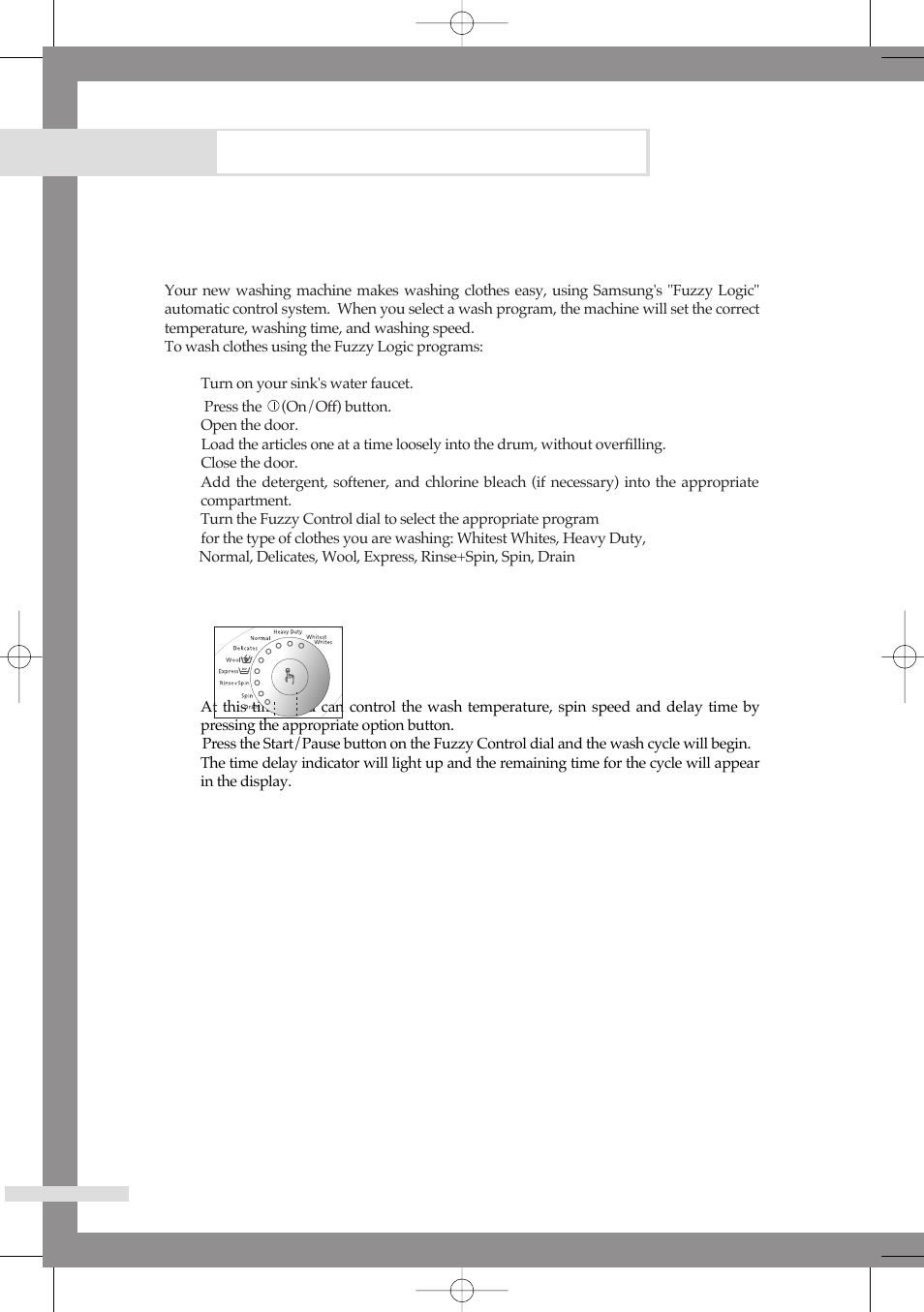 Washing a load of laundry, Washing clothes using fuzzy logic | Samsung B1113J User Manual | Page 12 / 23