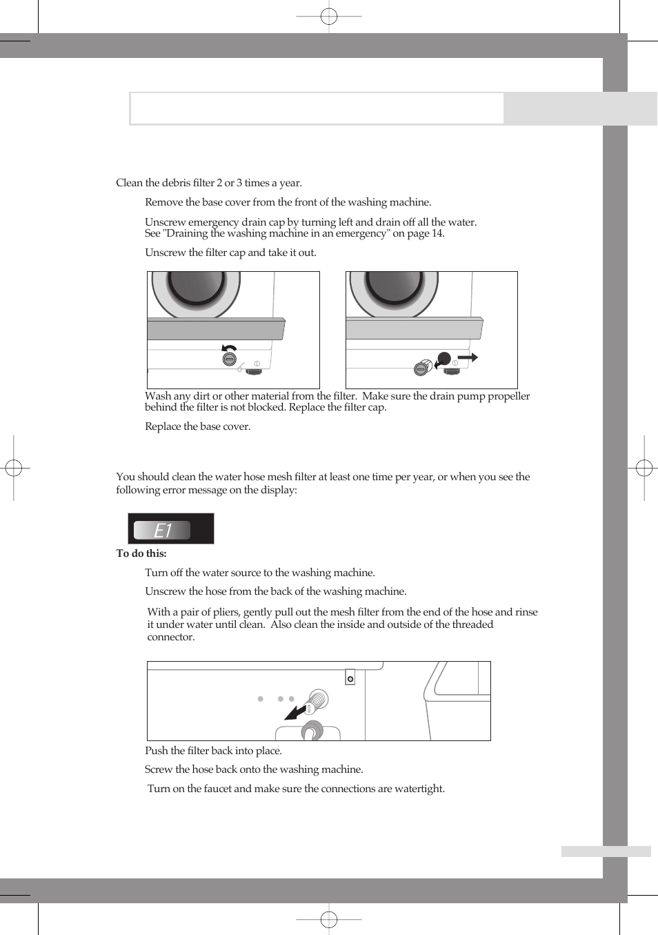 Maintaining the washing machine, Cleaning the debris filter, Cleaning the water hose mesh filter | Samsung B1113J User Manual | Page 17 / 23