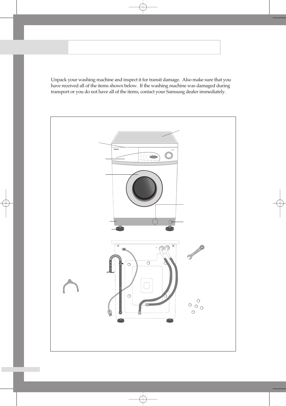 Installing the washing machine, Unpacking the washing machine, Overview of the washing machine | Samsung B1113J User Manual | Page 6 / 23