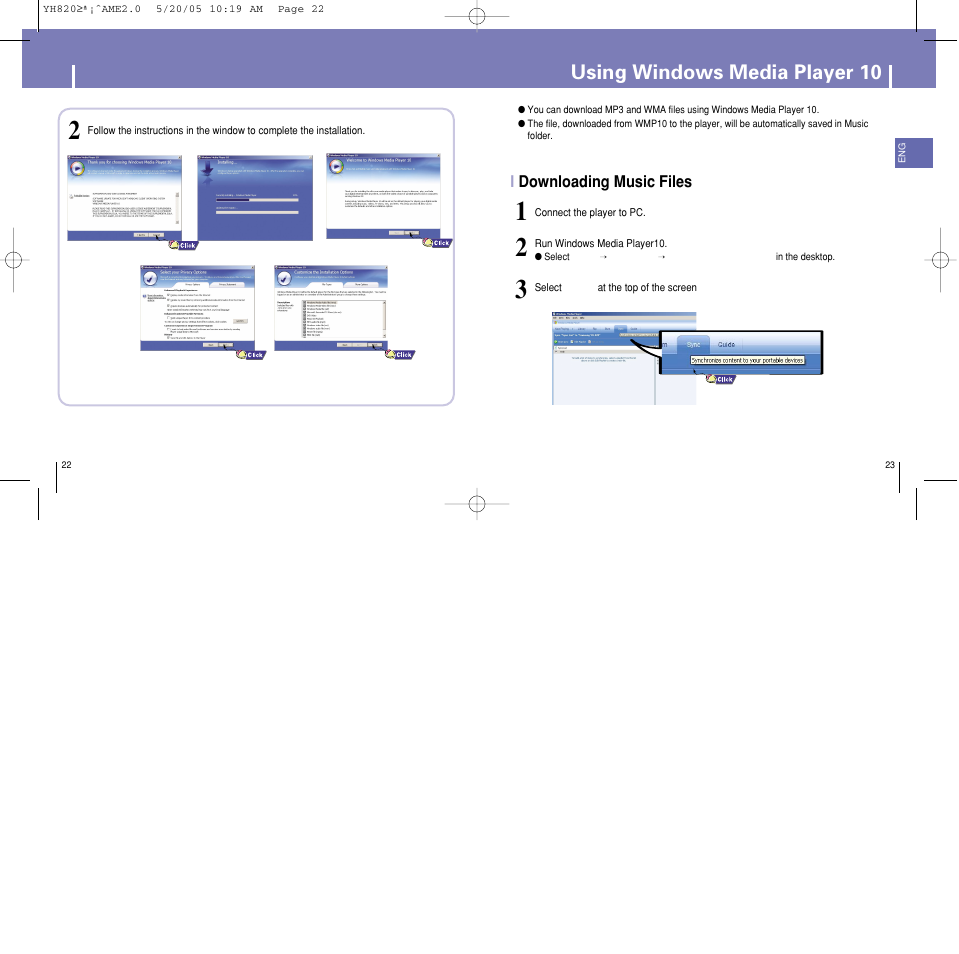 Using windows media player 10, Installing windows media player10 | Samsung YH-820 User Manual | Page 12 / 35