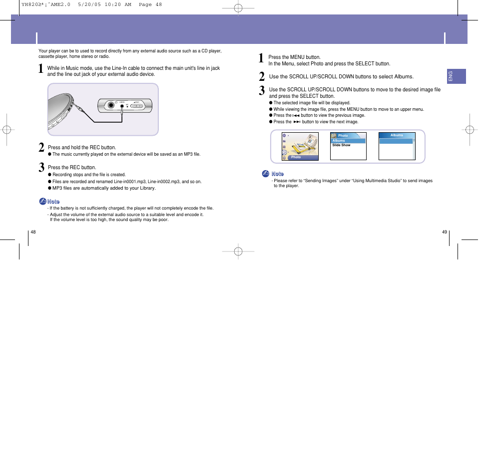 Recording mp3s, Viewing image files | Samsung YH-820 User Manual | Page 25 / 35