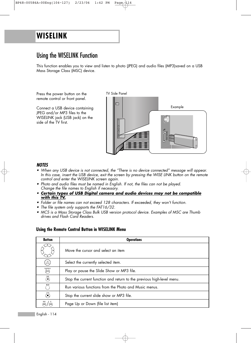 Using the wiselink function, Wiselink | Samsung HL-S6186W User Manual | Page 114 / 131