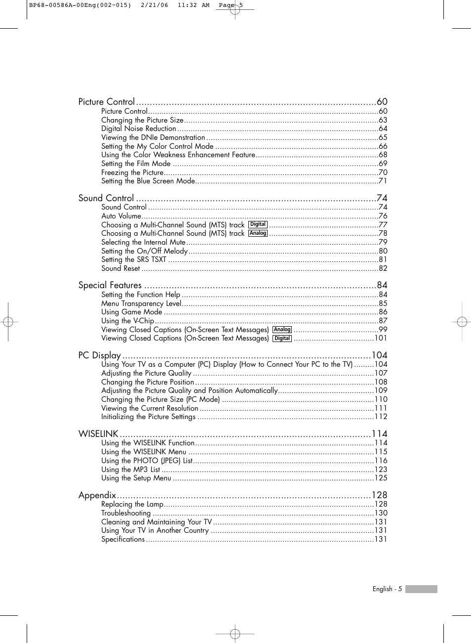 Samsung HL-S6186W User Manual | Page 5 / 131