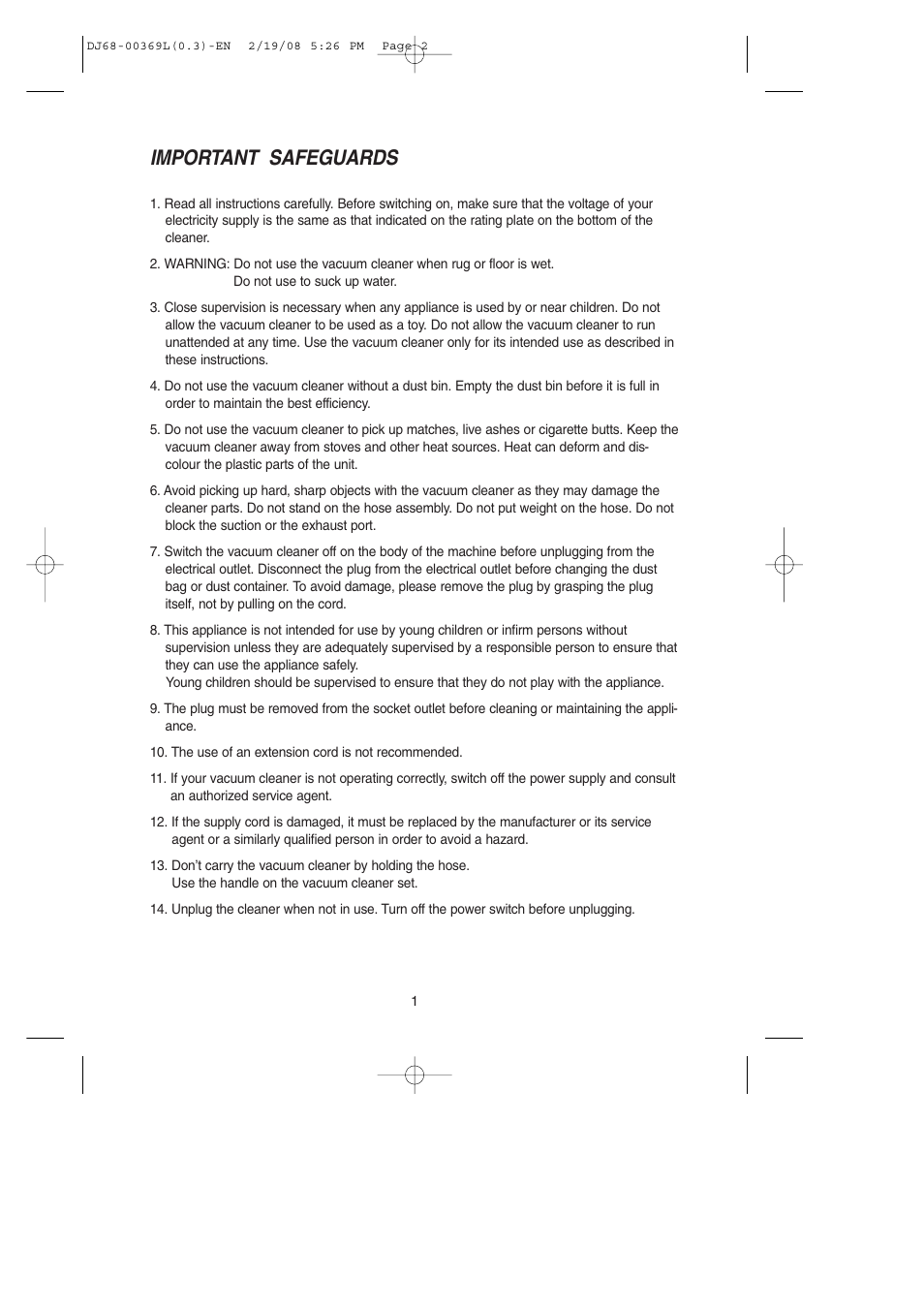 Important safeguards | Samsung DJ68-00369L User Manual | Page 2 / 16