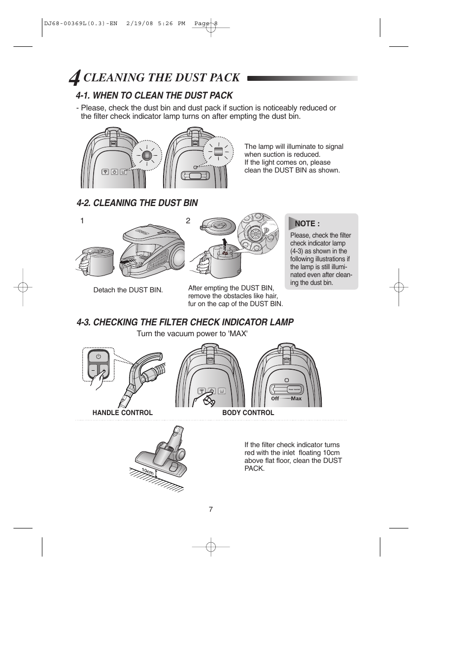 4cleaning the dust pack, Cleaning the dust pack | Samsung DJ68-00369L User Manual | Page 8 / 16
