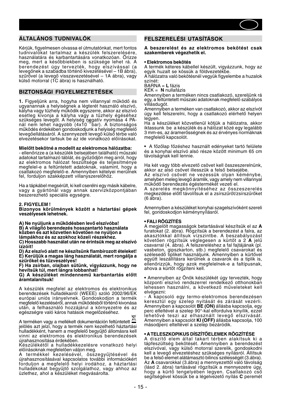 Magyar | Ardo VA61INOX User Manual | Page 15 / 28
