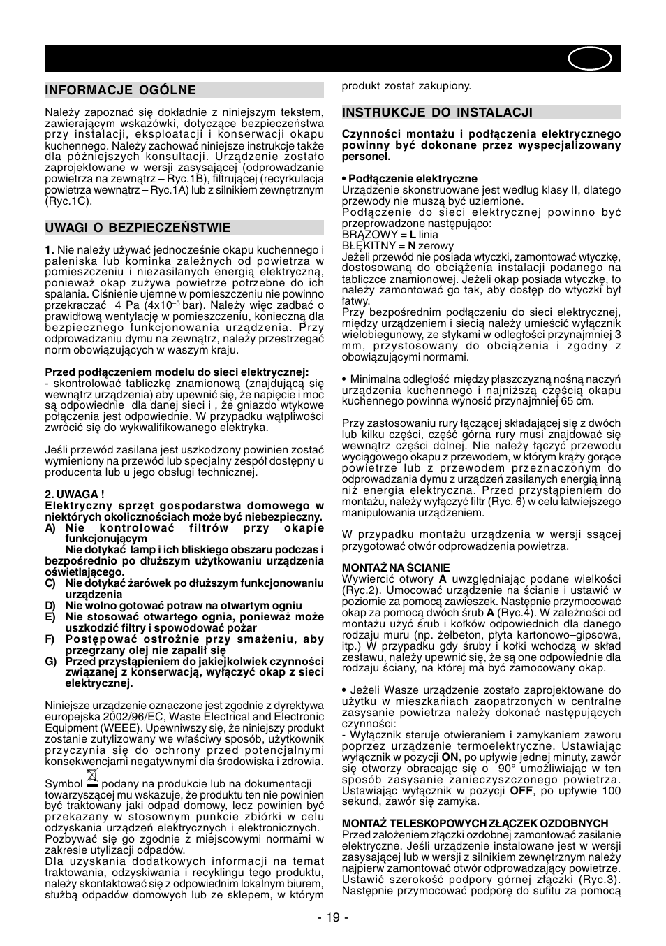 Polska | Ardo VA61INOX User Manual | Page 19 / 28