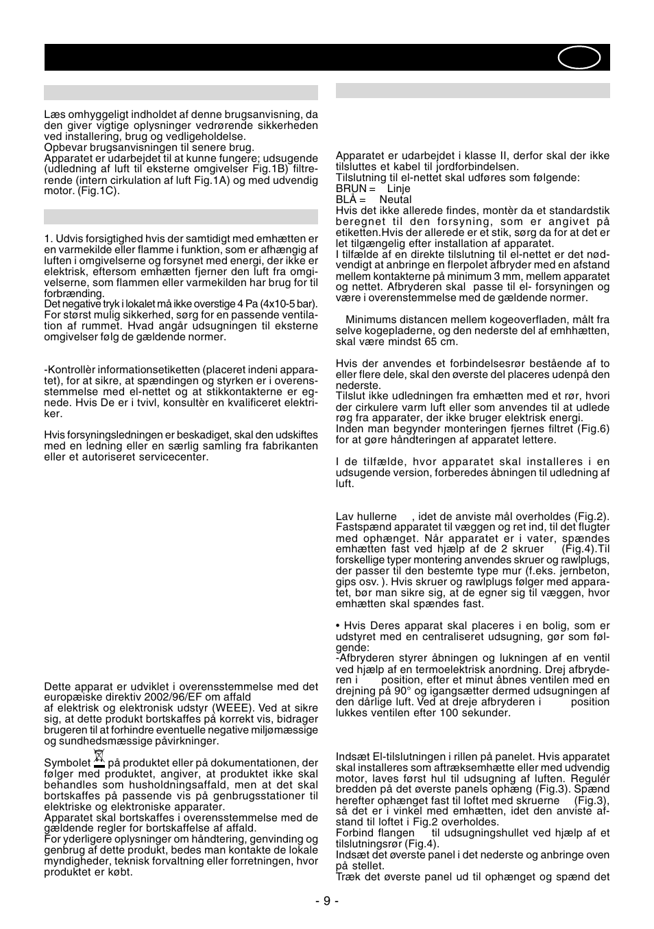 Dansk | Ardo VA61INOX User Manual | Page 9 / 28