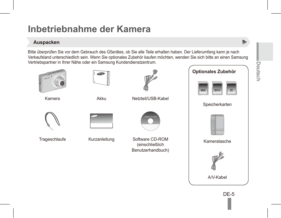 Inbetriebnahme der kamera | Samsung ST50 User Manual | Page 15 / 72