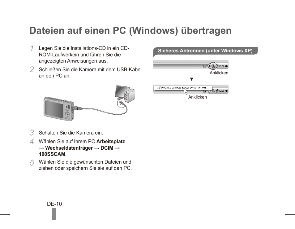 Dateien auf einen pc (windows) übertragen | Samsung ST50 User Manual | Page 20 / 72