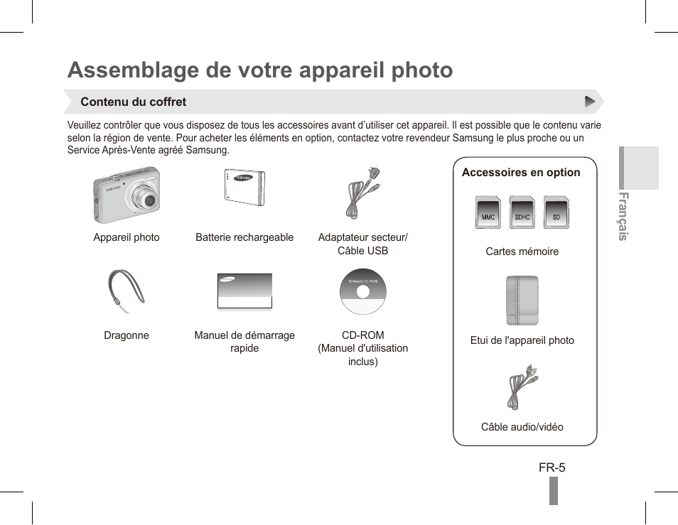 Assemblage de votre appareil photo | Samsung ST50 User Manual | Page 25 / 72