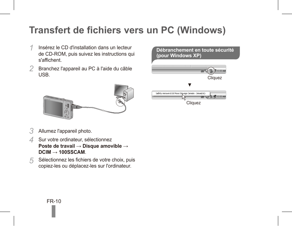 Transfert de fichiers vers un pc (windows) | Samsung ST50 User Manual | Page 30 / 72