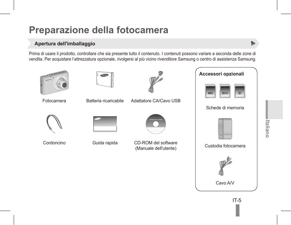 Preparazione della fotocamera | Samsung ST50 User Manual | Page 45 / 72